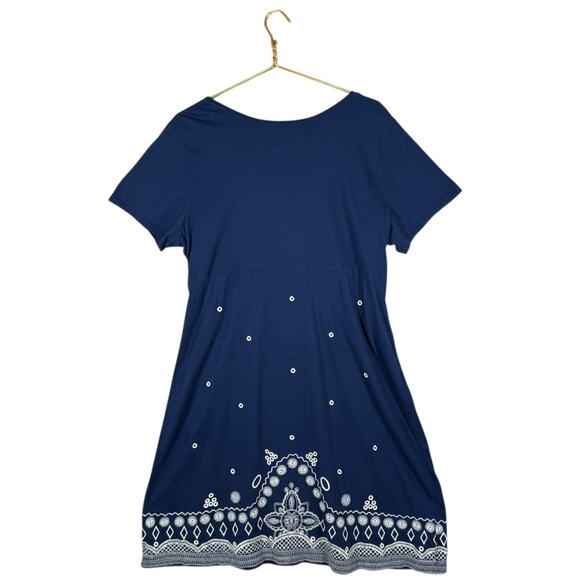 JW Los Angeles Blue Embroidered Cotton Boho Dress | Short Sleeve Tunic | XL - Picture 10 of 10